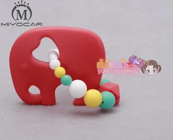 

MIYOCAR silicone teether toy Silicone red Elephant beads Teething Ring baby teether Handmade FDA Food Grade chewable teether