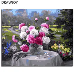 DRAWJOY оформлена DIY живопись по номерам Цветок DIY цифровой холст масло домашнего декора для Гостиная стены Книги по искусству