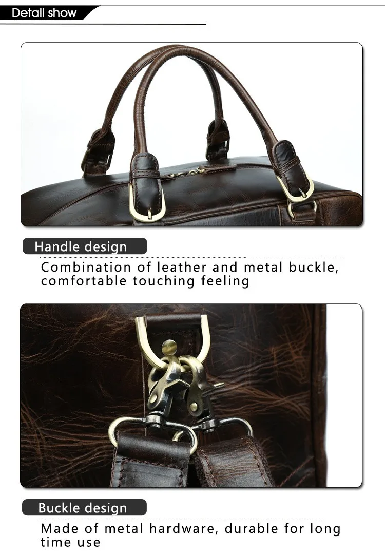 Woosir Herren Vintage Leder Duffel Travel Weekender Tasche