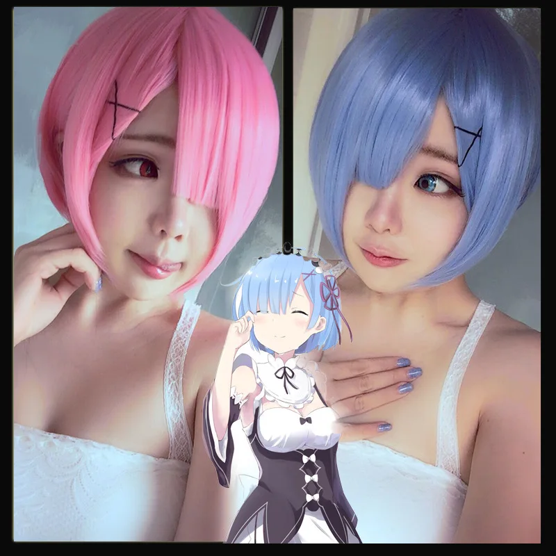 

2019 New Coshome Re zero Ram Rem Wigs Headdress Re:Life In A Different World From Zero Cosplay Costumes Blue Pink Swimsuits