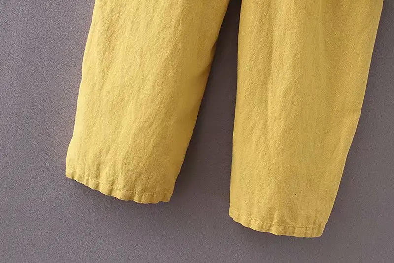 Для женщин в винтажном стиле без рукавов агаровое кружево украшения желтого цвета в Сиамском стиле свободные штаны комбинезоны повседневные Комбинезоны Брюки P132