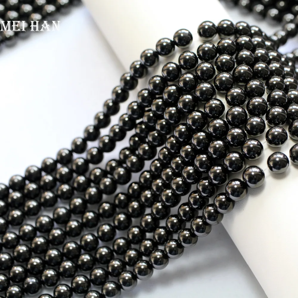 

Meihan Wholesale gift (2 strands/lot) natural 8.5mm Jet coal smooth round loose black beads stone for jewelry diy making