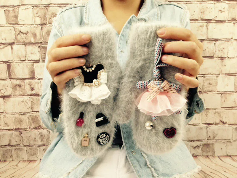 Зима ручной работы милый забавный сумасшедший Кролик модные ровные палочки перчатки из кроличьего меха теплые популярный дизайн симпатичный мех Перчатки