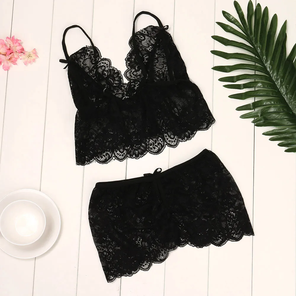 

Women Sexy Lingerie Lace Flowers Push Up Top Bra Pants Underwear Set Sleepwear