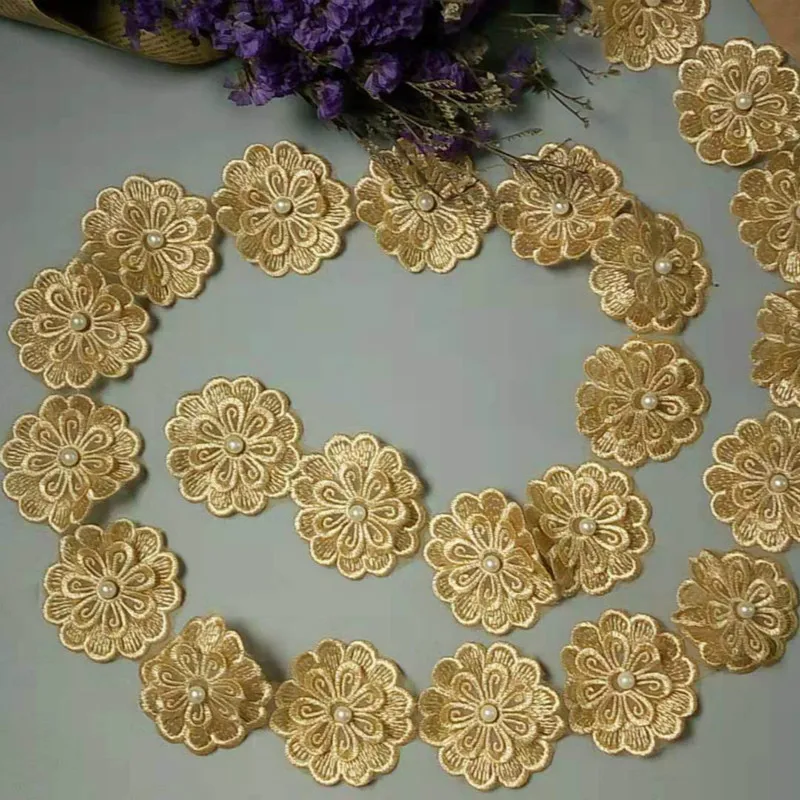 10 x Золотое сердце цветок Алмазная кружевная кромка отделка 5X5 см широкое свадебное платье лента вышитая аппликация, шитье, рукоделие 5X5 см