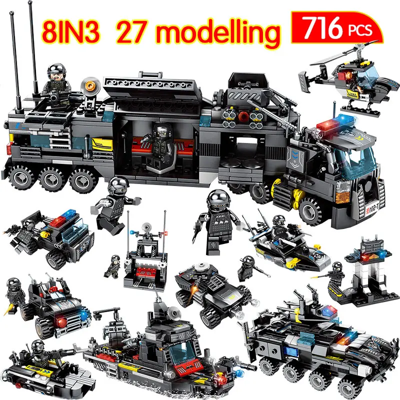 

716pcs City SWAT Team Truck Building Blocks Compatible LegoINGly City Police Station Blocks Educational Toy For Boys Children