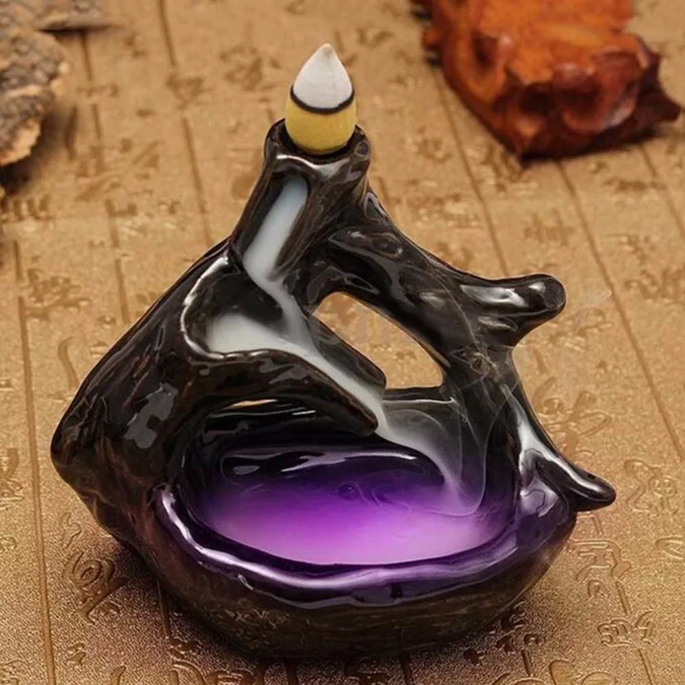 

Led Ceramic Incense Burner Holder Censer Smoke Backflow Aromatherapy Stove Aroma Lamps Home Office Decoration