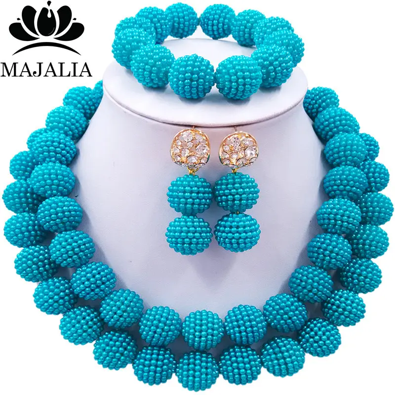 Majalia мода классический в Африканском нигерийском стиле на свадьбу бусы ювелирный набор зеленый кристалл колье, Свадебные украшения наборы 2CA006 - Окраска металла: blue