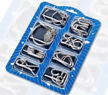

Montessori Materials 8 Pcs/Set Metal Wire Puzzle Iq Mind Brain Teaser Puzzles Game For Adults And Kids 3 Style Good Family Gift