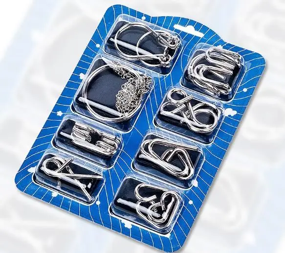 Montessori Materials 8 Pcs/Set Metal Wire Puzzle Iq Mind Brain Teaser Puzzles Game For Adults And Kids 3 Style Good Family Gift