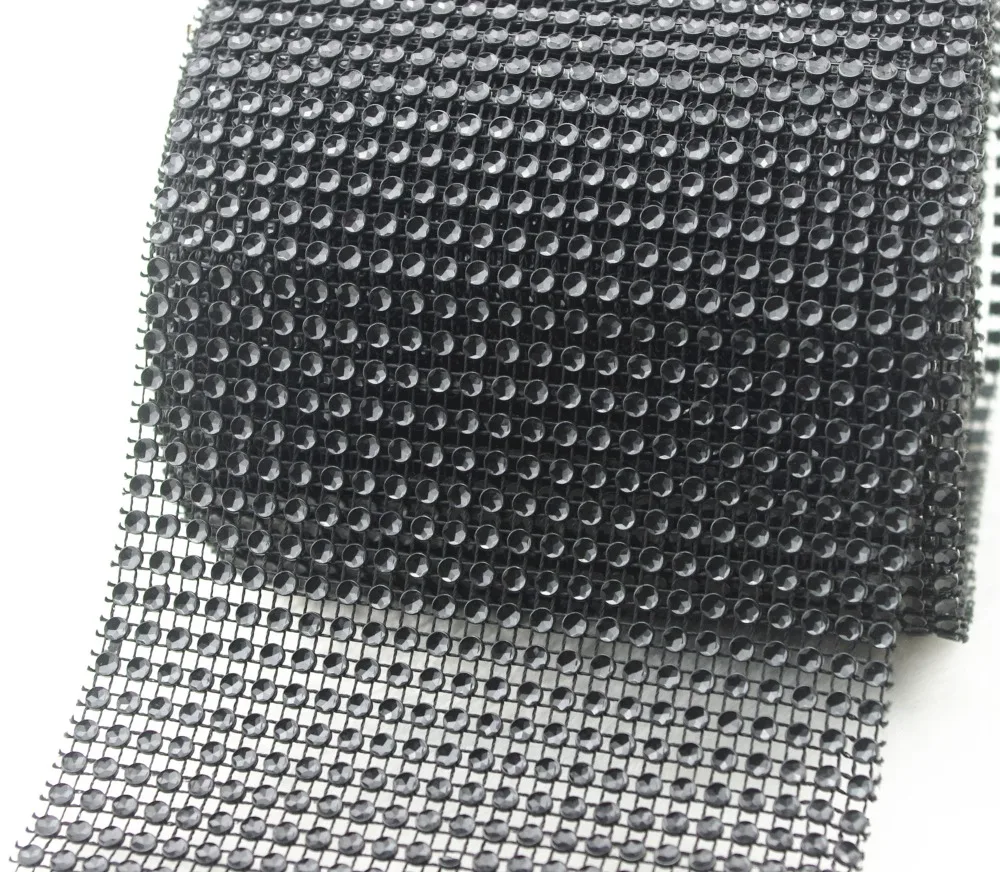 

24 Row Rhinestone Mesh Ribbon Black Diamante Wedding Table Runners Wrap