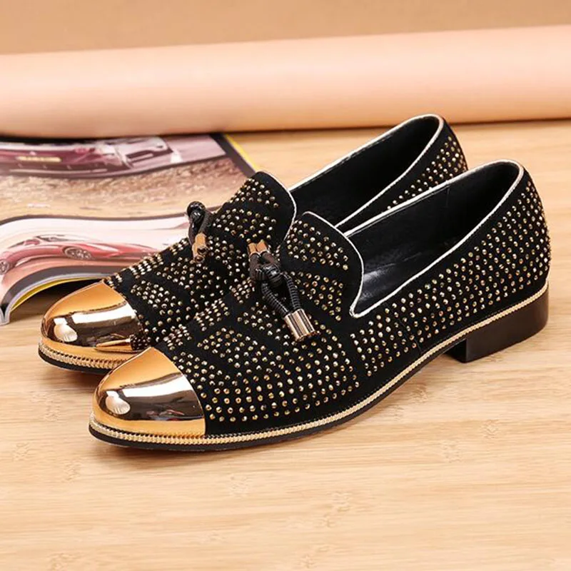

Spring Luxury men Rhinestone Flat loafers shoes high quality moccasins men driving shoes high quality flats Wedding Party Shoes