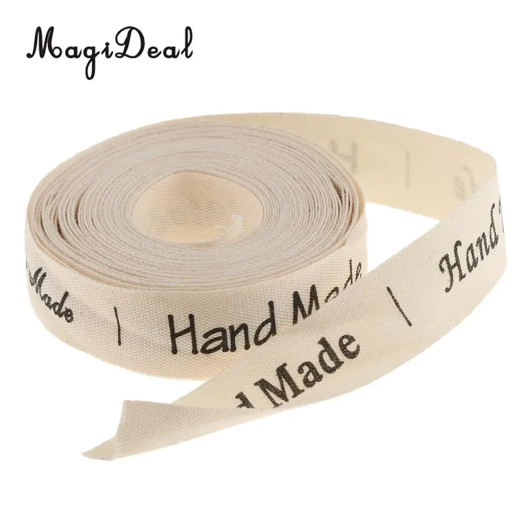 MagiDeal 5 Yards 15mm Hand Made Label Printed Cotton Fabric Ribbon Gift Package Belt DIY Sewing Accessories