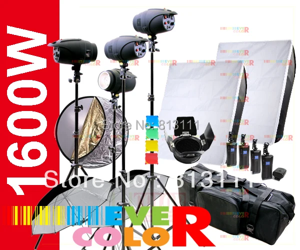 

1600W Strobe Studio Flash Lighting Kit Photography 4X 400W Light Set