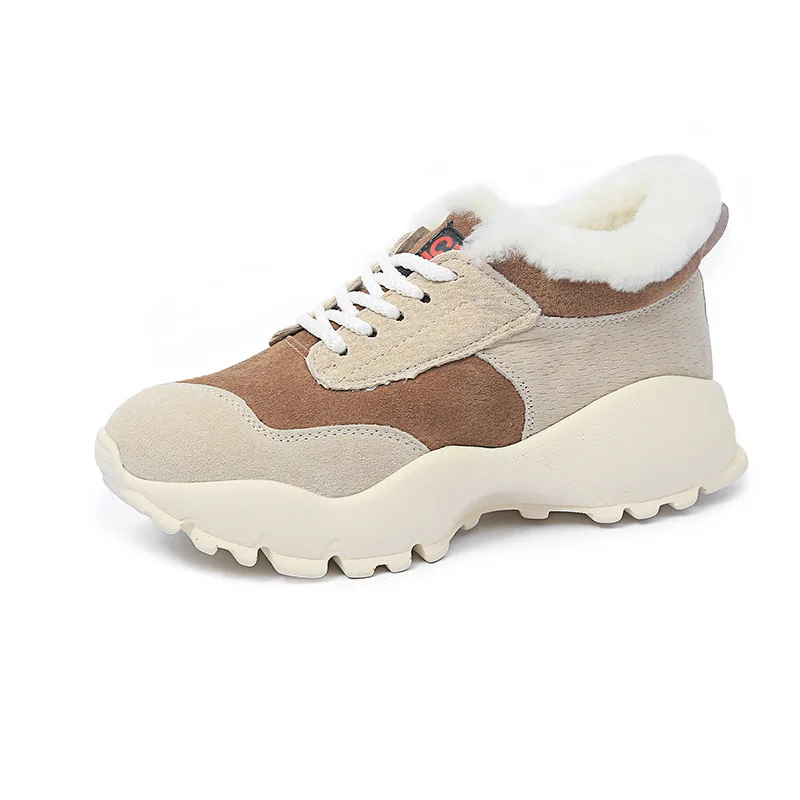 

Genuine Leather Snow Boots New Shoes Women with Fur Winter Warm Sneakers Flat 2019 Winter Plush Fashion Platform Ladies Casual