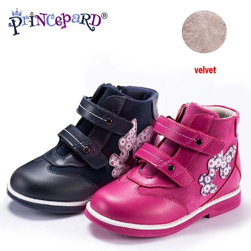 Princepard New orthopedic shoes for kids casual genuine leather velvet navy baby orthopedic shoes girls and boys 21-36