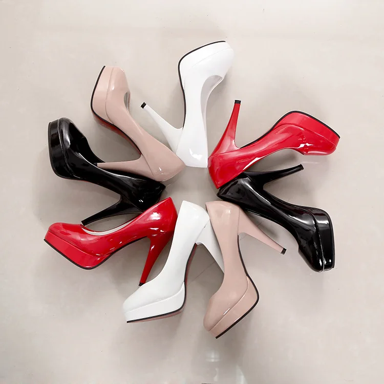 Женские туфли-лодочки; модные классические туфли из лакированной кожи на высоком каблуке; свадебные модельные туфли телесного цвета с острым носком на платформе; большие размеры 34-42