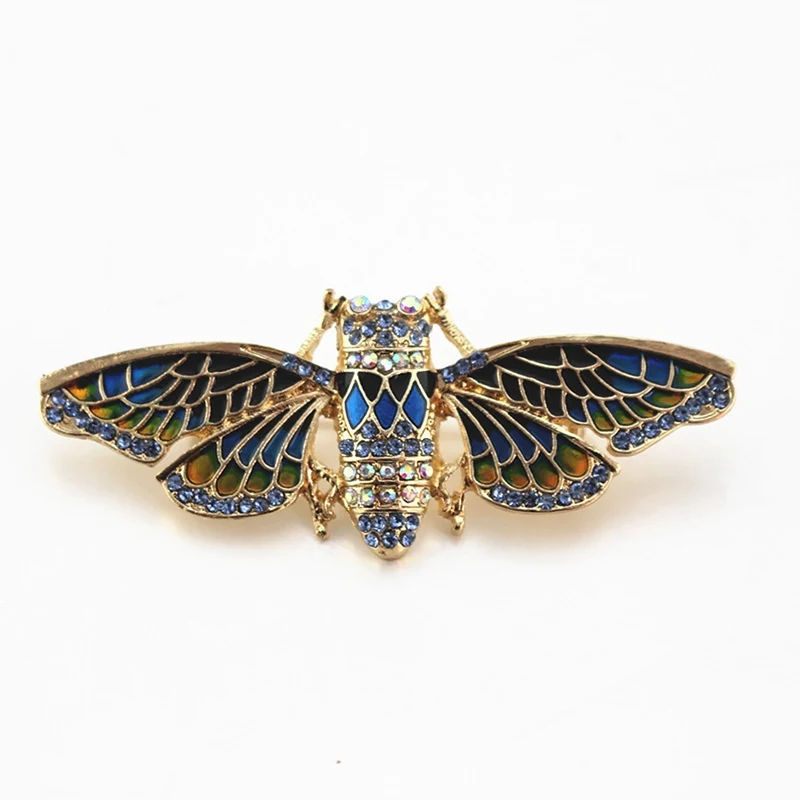

glazed insect brooch blue Rhinestone Alloy Gold And Silver Cicada Brooches For Women And Men Crystal Enamel Brooch Pins