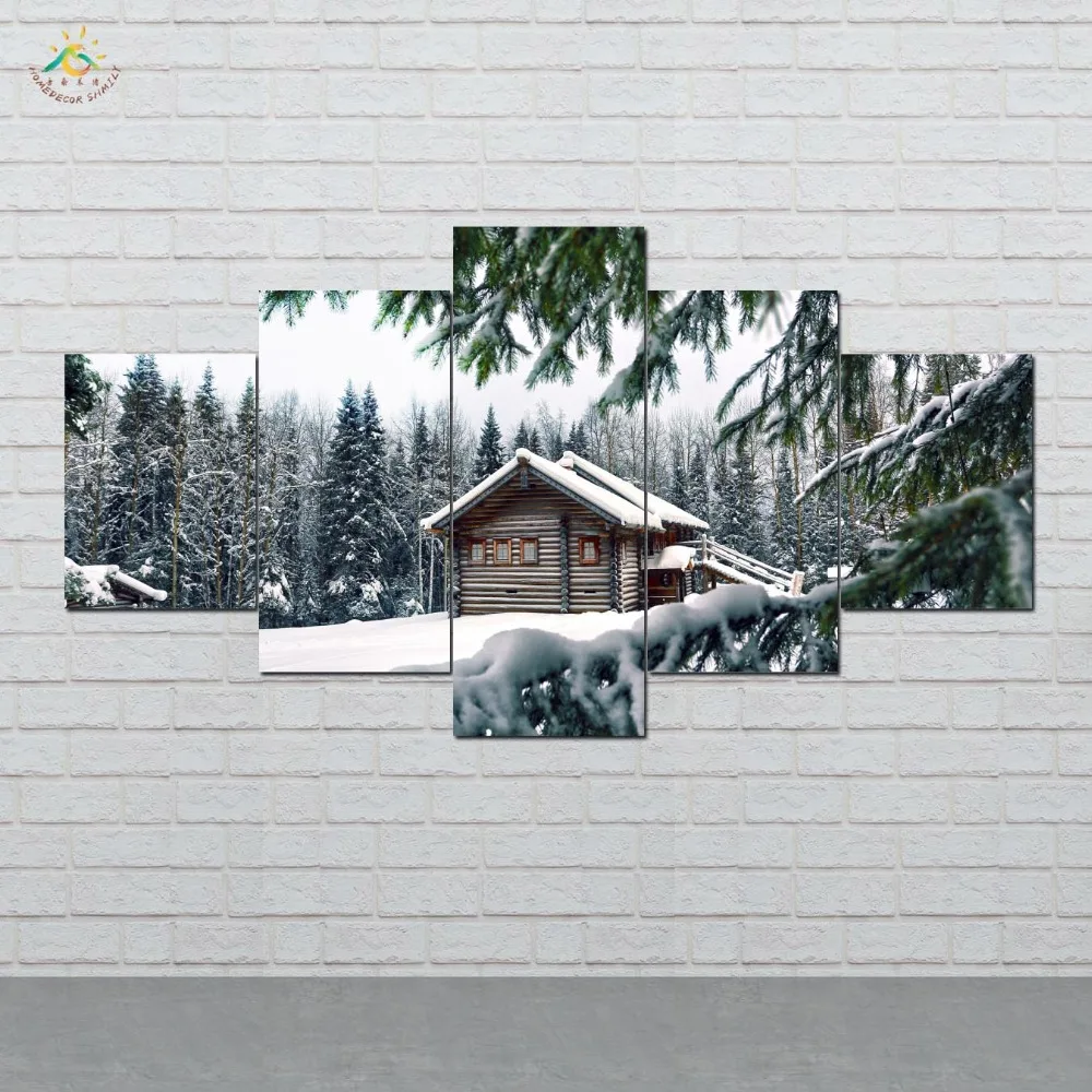 

Chalet In the Sonw Modern Canvas Art Prints Poster Wall Painting Home Decoration Artwork Wall Art Pictures for Bedroom 5 PIECES