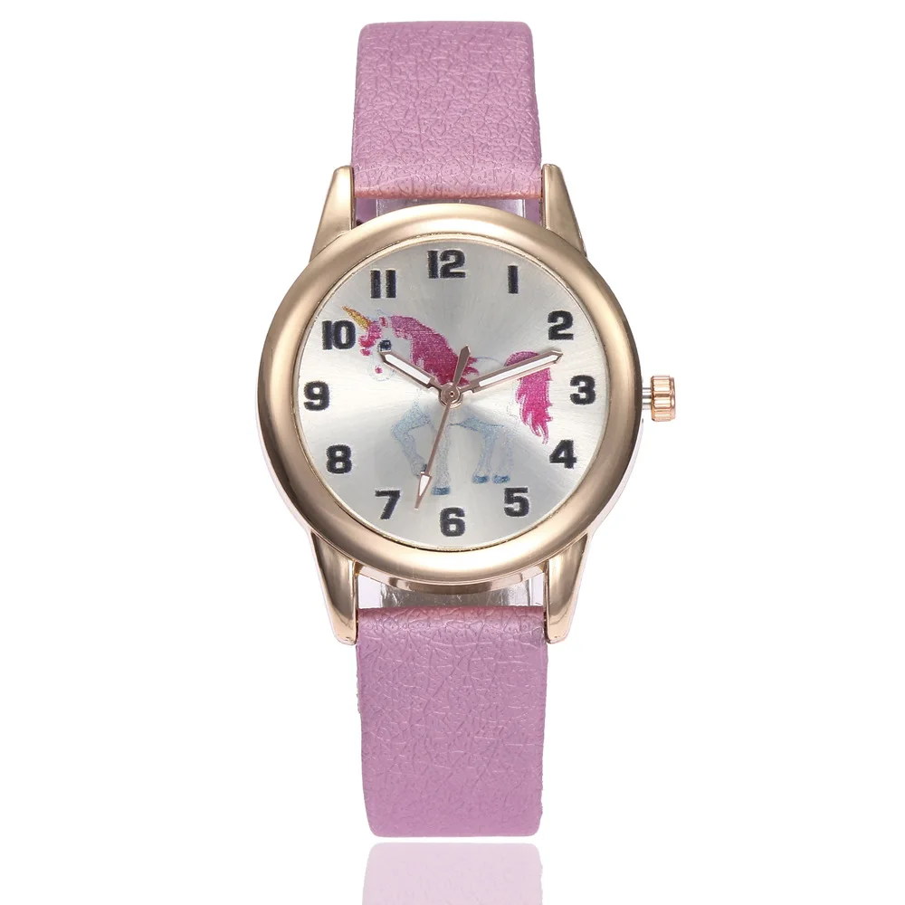 Kids Watches Cute Cartoon Unicorn Dial Leather Strap Wristwatch Girl Boy Ladies Digital Watch Children Quartz Watch Gifts Colck