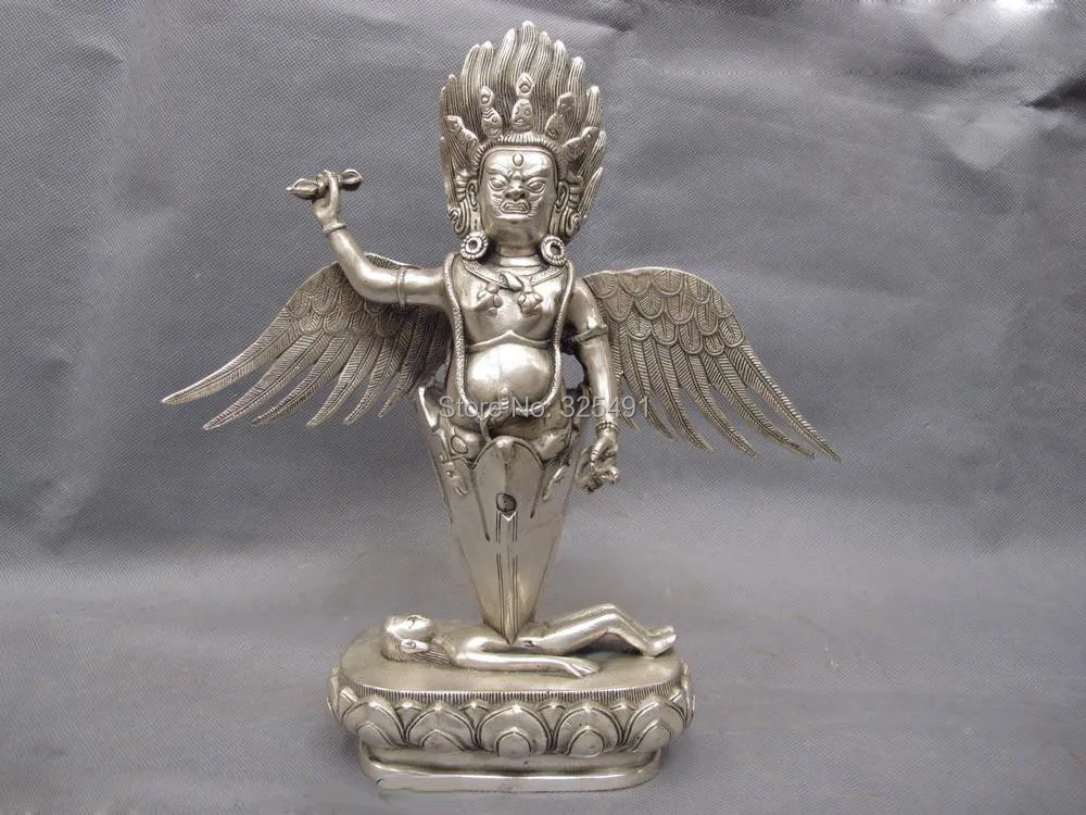 

Tibet Buddhism Temple White Copper Silver Mahakala Vajrakila Buddha FaQi Statue AAA FREE Shipping