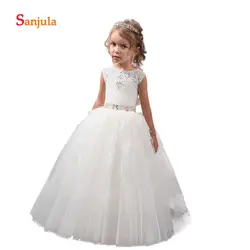 Кружевное с открытой спиной-up для маленьких девочек нарядные платья для свадьбы бальное Gonw Платье в цветочек для девочек вышитое блестящим