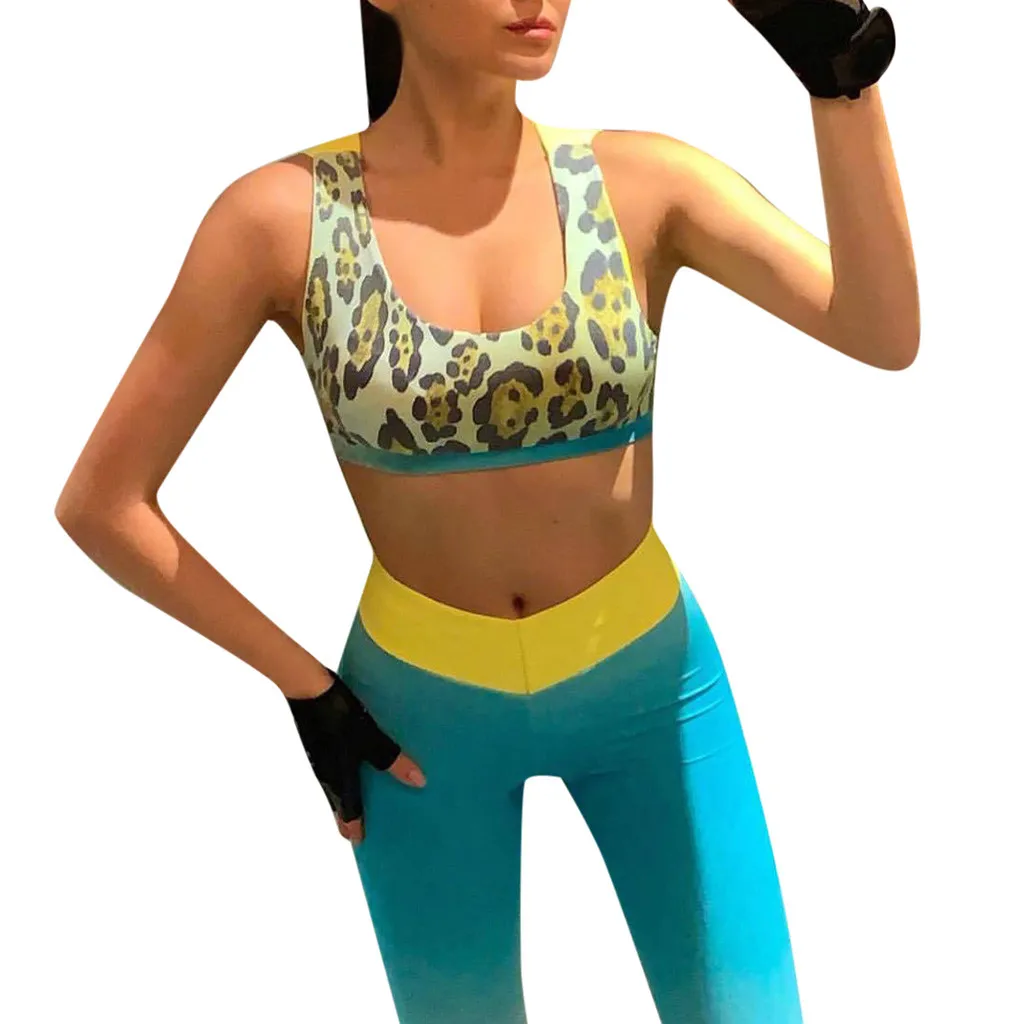 

ISHOWTIENDA Women summer Tracksuits Yoga Suit Set Sport Suit Fitness Women Summer Sexy Leopard Top And Slim Pants Sportswear#g4