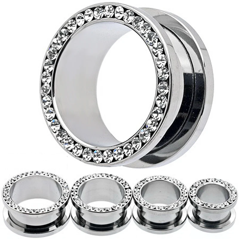 CZ Crystal Ear Plugs Gauges Earrings Titanium Ear Tunnel Expander