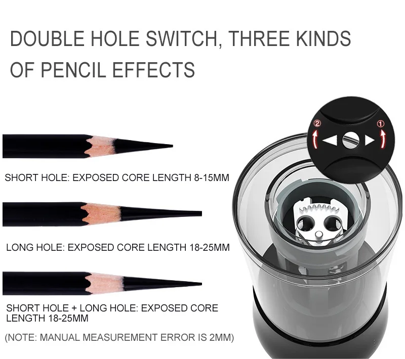 Электрическая точилка для карандашей с 2 отверстиями с USB/AC/литиевой батареей, автоматическая точилка для карандашей 6-8 мм, электронный нож для карандашей