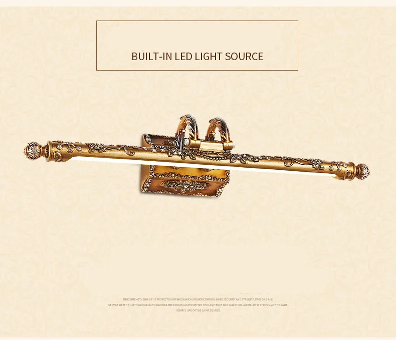 Европейские классические роскошные белый/Золотой резной смолы зеркало Led светильник для Ванная комната Спальня шкаф 54/68 см смолы настенный светильник 2224