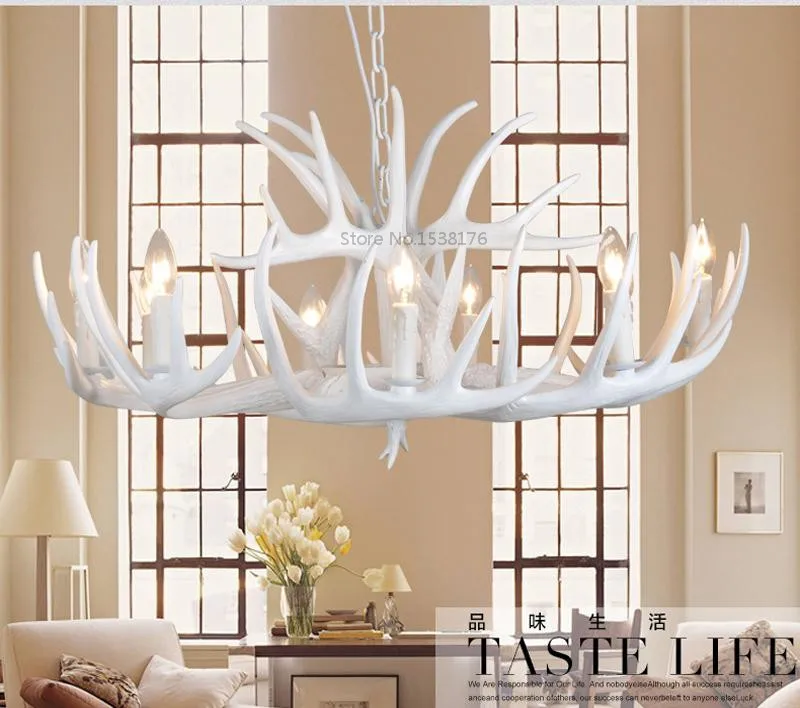 Europe E14 Candle Antler Chandelier American Retro Resin Deer Horn Pendant Lamps Home Decoration Lighting Suspension Luminaire1