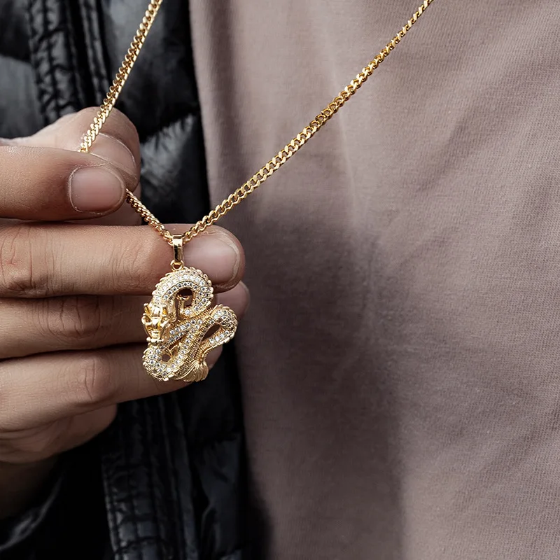 

Crystal Myth Evil Dragon Pendant Necklace Copper Mens Necklace Punk Jewelry Titanium Steel Chain Gold Classic Chinese Dragon