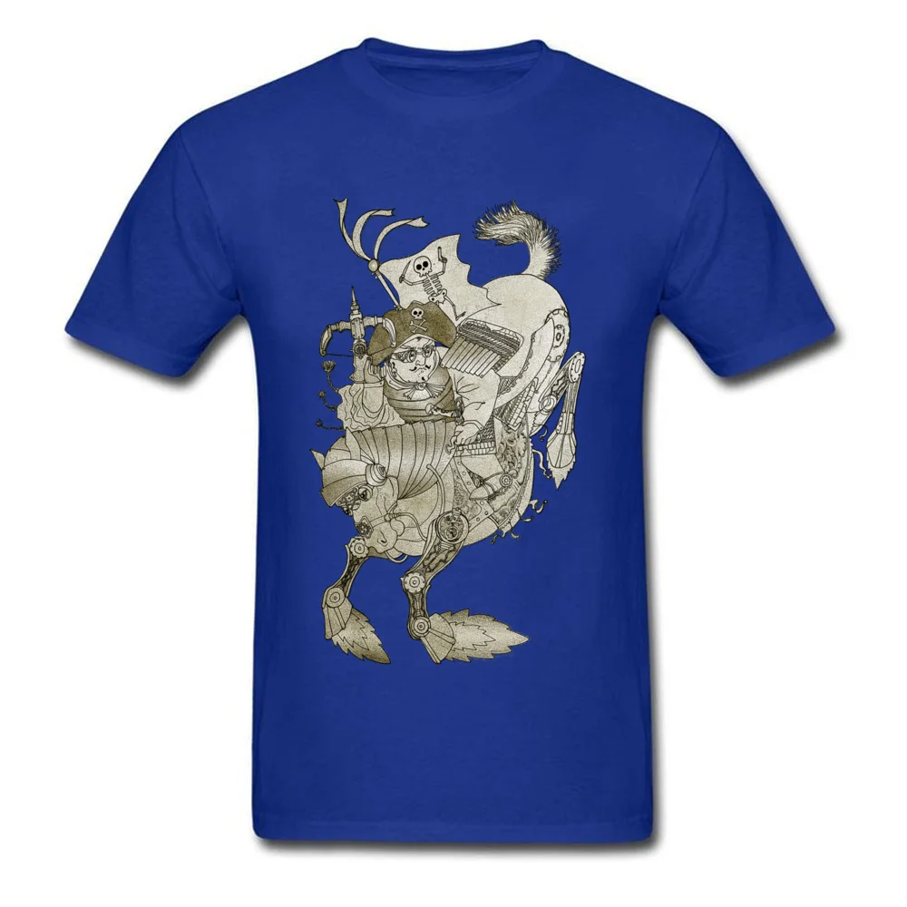 Family T Shirt 2018 Hot Sale Round Collar Normal Short Sleeve Cotton Fabric Men's T Shirt Fitness Tight Tshirts Steampunk Pirate Samurai riding iron horse blue
