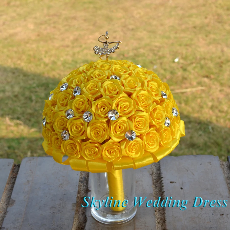 Реальные фотографии Потрясающие Свадебные цветы Желтый Фиолетовый невесты свадебные букеты искусственный Ангел Дизайн Свадебный букет