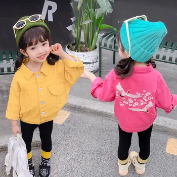 

Kids Jackets for Girls Fashion Korean Plum Blossom Crane Denim Jacket Toddler Baby Outwear Casual Girl Coats Windbreaker 2019