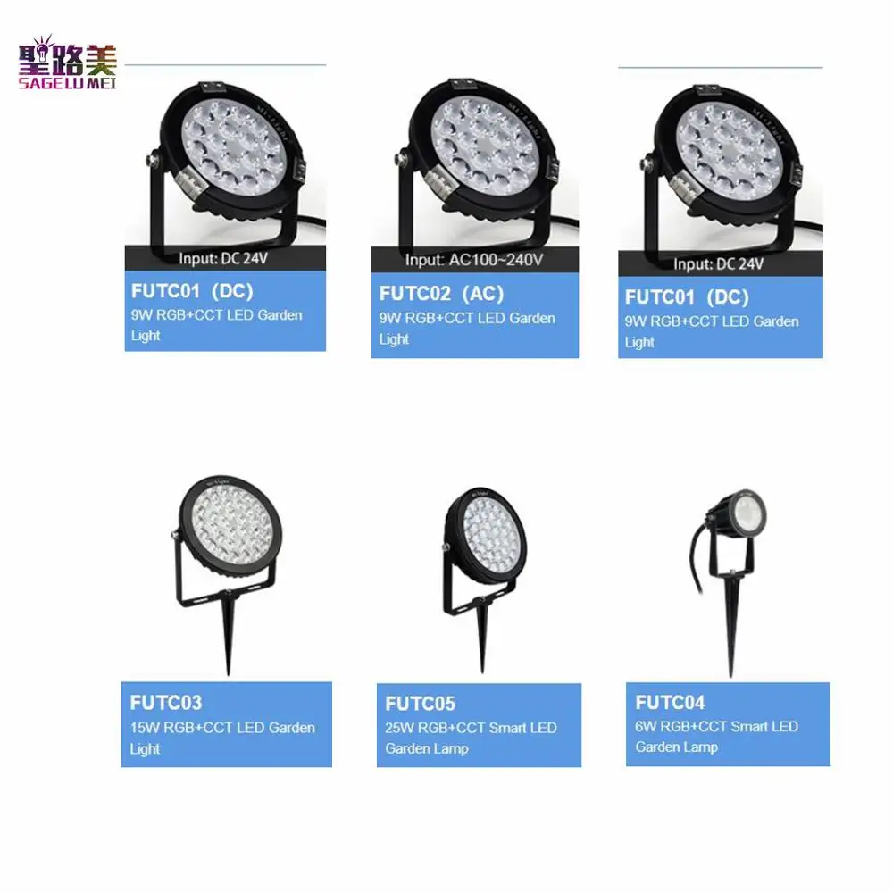 

FUTC01 FUTC02 FUTC03 FUTC04 FUTC05 IP65 Waterproof 6W 9W 15W 25W RGB+CCT Lawn Light AC 110V - 220V DC24V Outdoor Garden Lighting
