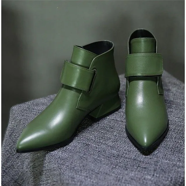 Tanie , Ręcznie robione, damskie gruby obcas buty Pointed Toe Soft biustonosze, staniki, każdy rozmiar na co dzień Retro buty jesienią i zimą pojedyncze zielone wysokie obcasy buty