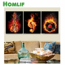 Music 3 Piece Wall Painting Abstract diamond Embroidery Black Burning Guitar Pop Art Pictures diamond painting home Decoration