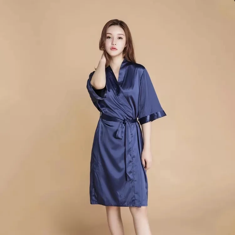 Пользовательские день рождения пижамы атласное кимоно свадебный наряд Персонализированные Свадебные мама сестра халат атласный подарок для невесты - Цвет: dark blue