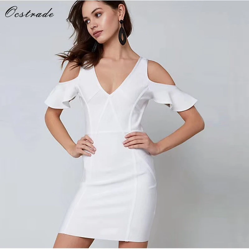 

Ocstrade Rayon Summer New Bodycon Dress 2019 Spring Womens Elegant High Quality White Bandage Dress HL