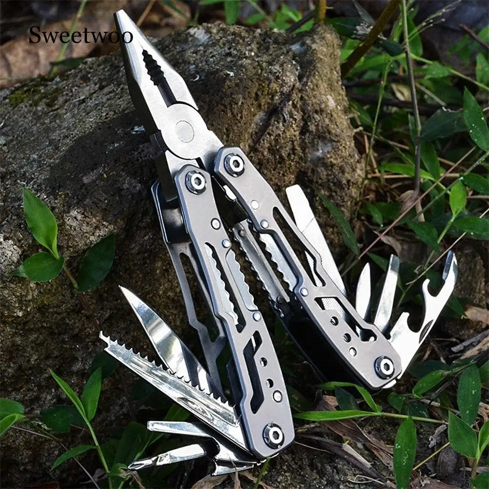 Mini Outdoor Multifunctional Tools Stainless Steel Folding Grip Pliers Saws Screwdrivers Wire Cutter Camping Survival Tool