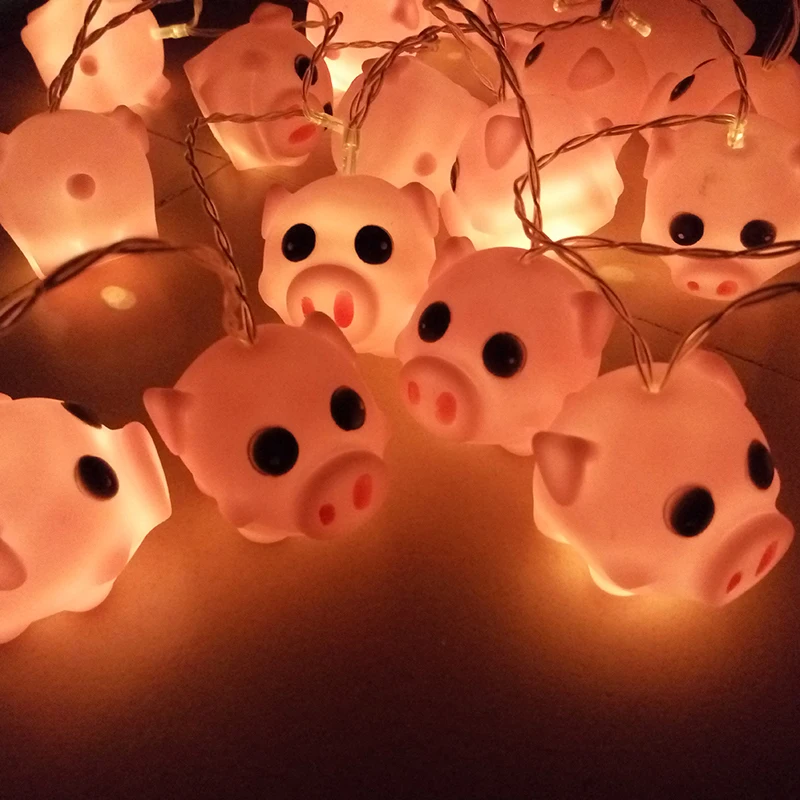40 Leds LED Pink Silicone Pig String Lights Battery Powered Indoor