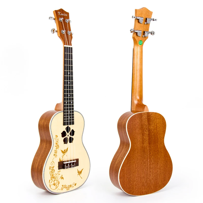 Kit com Bolsa de Show Kmise Concerto Ukulele Sólido Abeto Ukelele 23 Polegada Iniciante Correia Tuner String Picaretas Capo Areia Abanador - Image 2