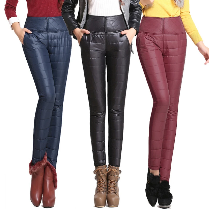 

2017 New Winter Pants High Waisted Outer Wear Women Fashion Slim Warm Windproof Plus Velvet Thick Down Pants Trousers