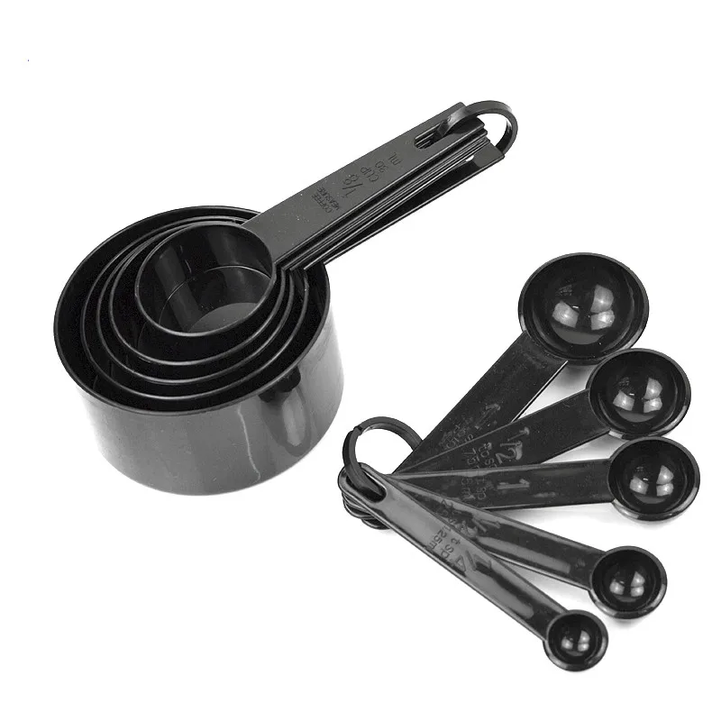 10pcs-Black-Color-Measuring-Cups-And-Measuring-Spoon-Scoop-Silicone-Handle-Kitchen-Measuring-Tool-FreeShipping
