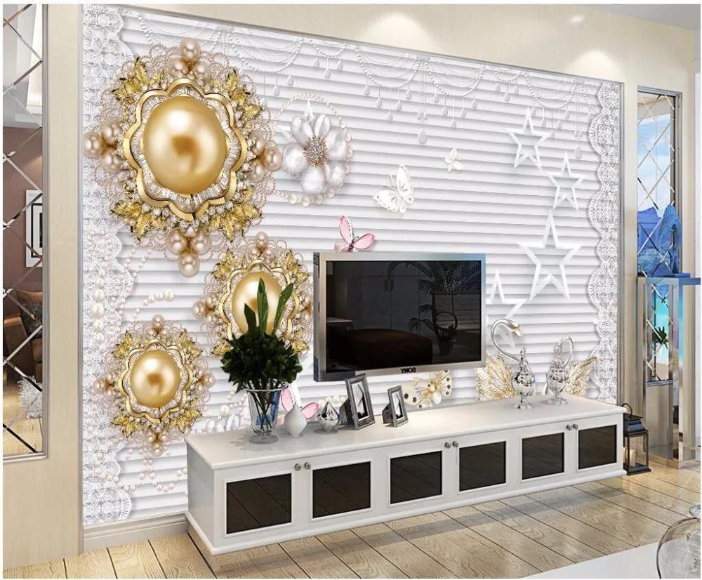 Papel de parede personalizado 3d mural jóias em relevo simples moda novo estilo chinês tulipa fundo ouro rendas jóias flor murais 20