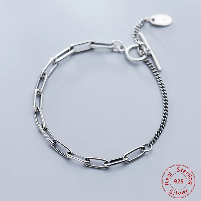 

S925 Silver Bracelet Female Thai Silver Retro Old Hot Curb Cuban Link Chain Bracelet Temperament Jewelry