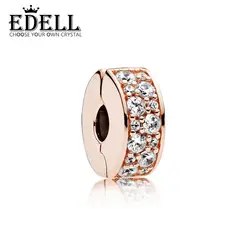 EDELL 100% 925 серебро 1:1 натуральная Gem 781817CZ роза Сияющий Элегантный спейсер клип амулет, подгонка, Сделай Сам браслет оригинальный Для женщин