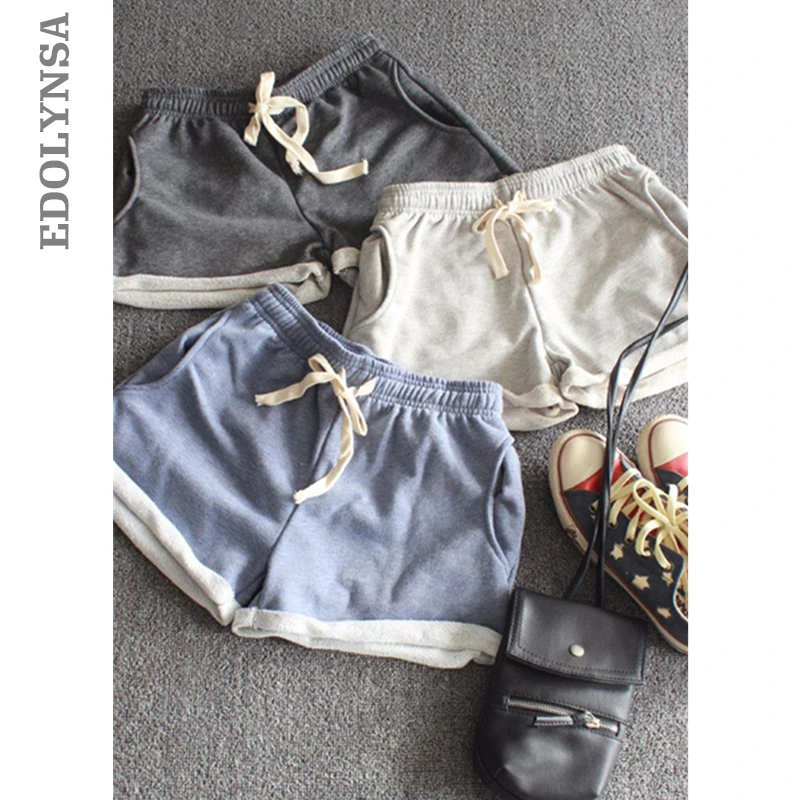 

2019 Summer Women Shorts Cotton Elastic Waist Casual Pocket Shorts Plus Size Mini Shorts With Adjustable Waistband #B027