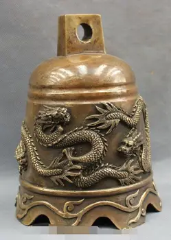 

Free shipping S1368 8" Chinese Bronze Copper FengShui Myth Fly Dragon Statue Buddhism Temple Bell